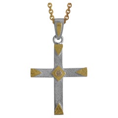 Diamond 18k Gold Silver Cross Pendant