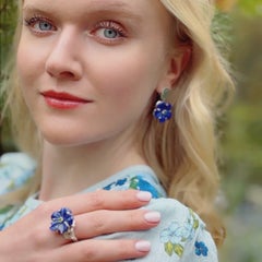 Boucles d'oreilles fleurs en lapis-lazuli en argent Emma Chapman, nouvelles