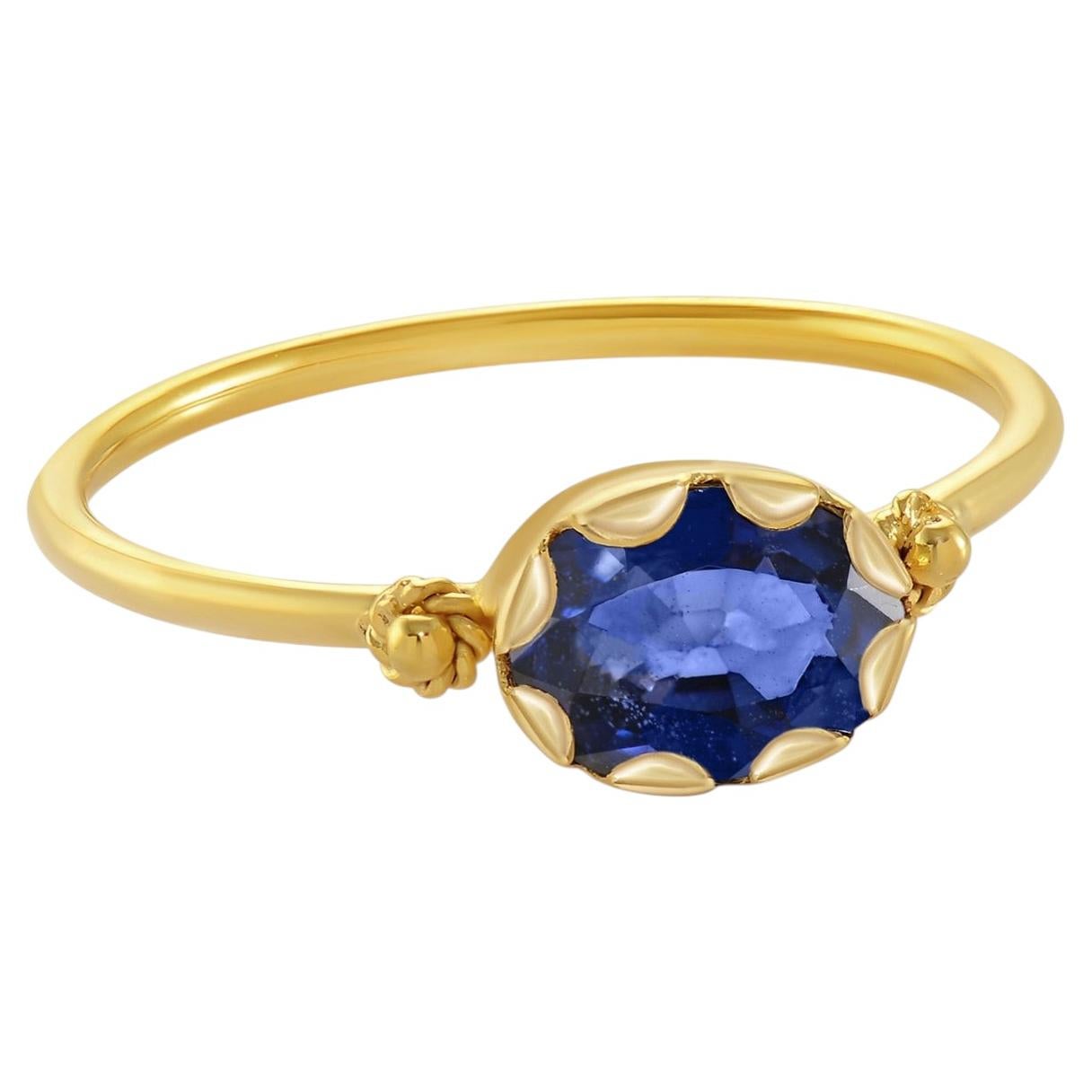 Emma Chapman 14k Yellow Gold Sri Lankan Blue Sapphire Stacking Ring For Sale