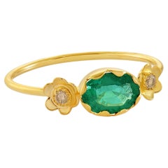 Emma Chapman 14k Yellow Gold Emerald Diamond Stacking Ring