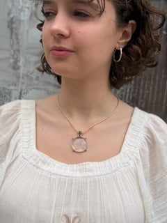 Emma Chapman Silver 18k Gold Hand Etched Crystal Emerald Lotus PendanT