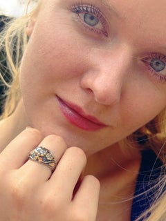 Handmade 14k Gold Floral Mughal Style Engagement Ring with 1.32ct Grey Diamond