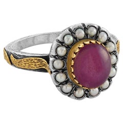 Emma Chapman 18k Gold Silver Star Ruby Pearl Cocktail Ring, UK
