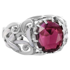 5.3k Pink Tourmaline Silver Hand-Carved Statement Ring by Emma Chapman