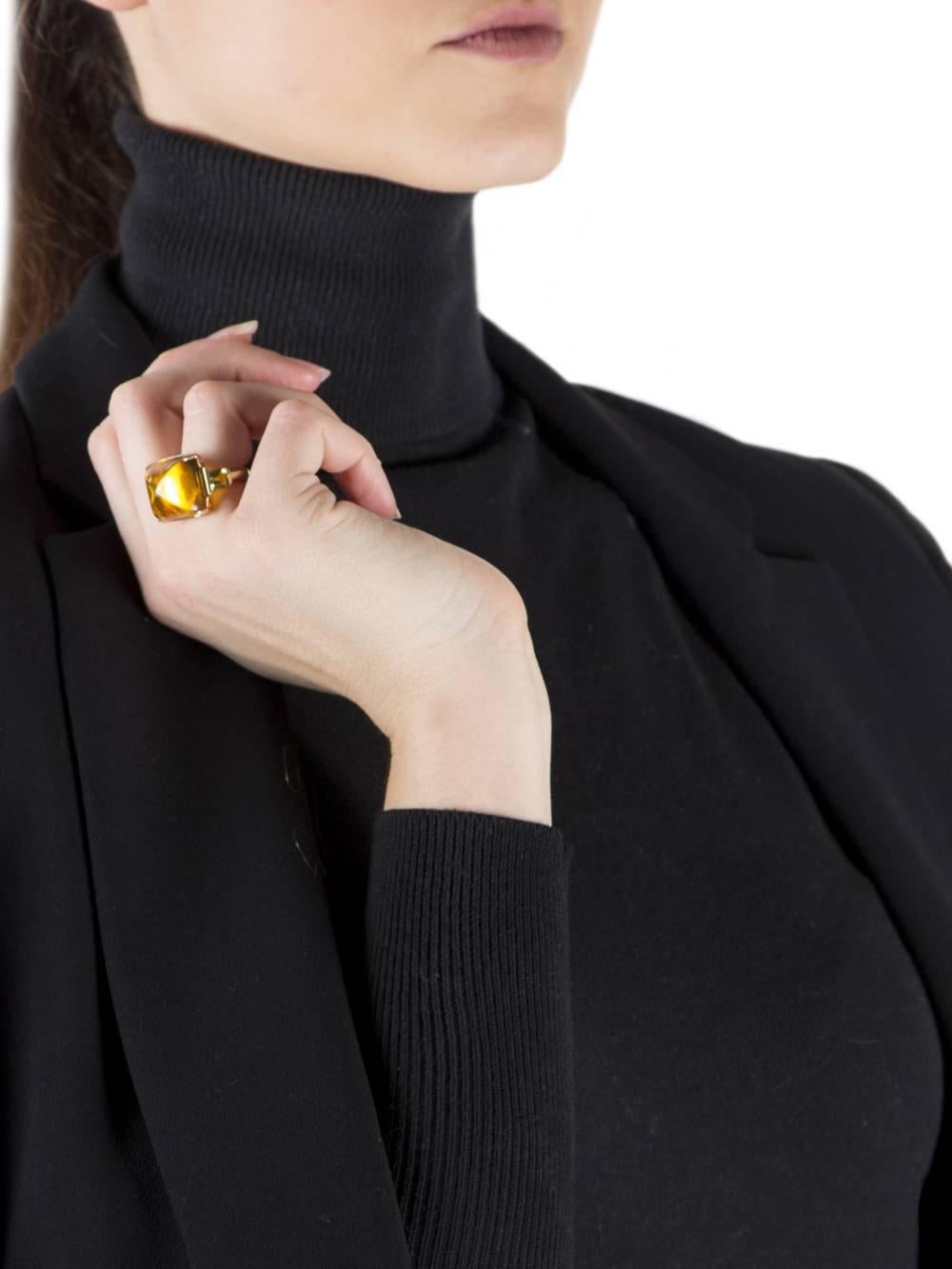 Amber Peridot Yellow Gold Ring by Opera, Italian Attitude For Sale 2