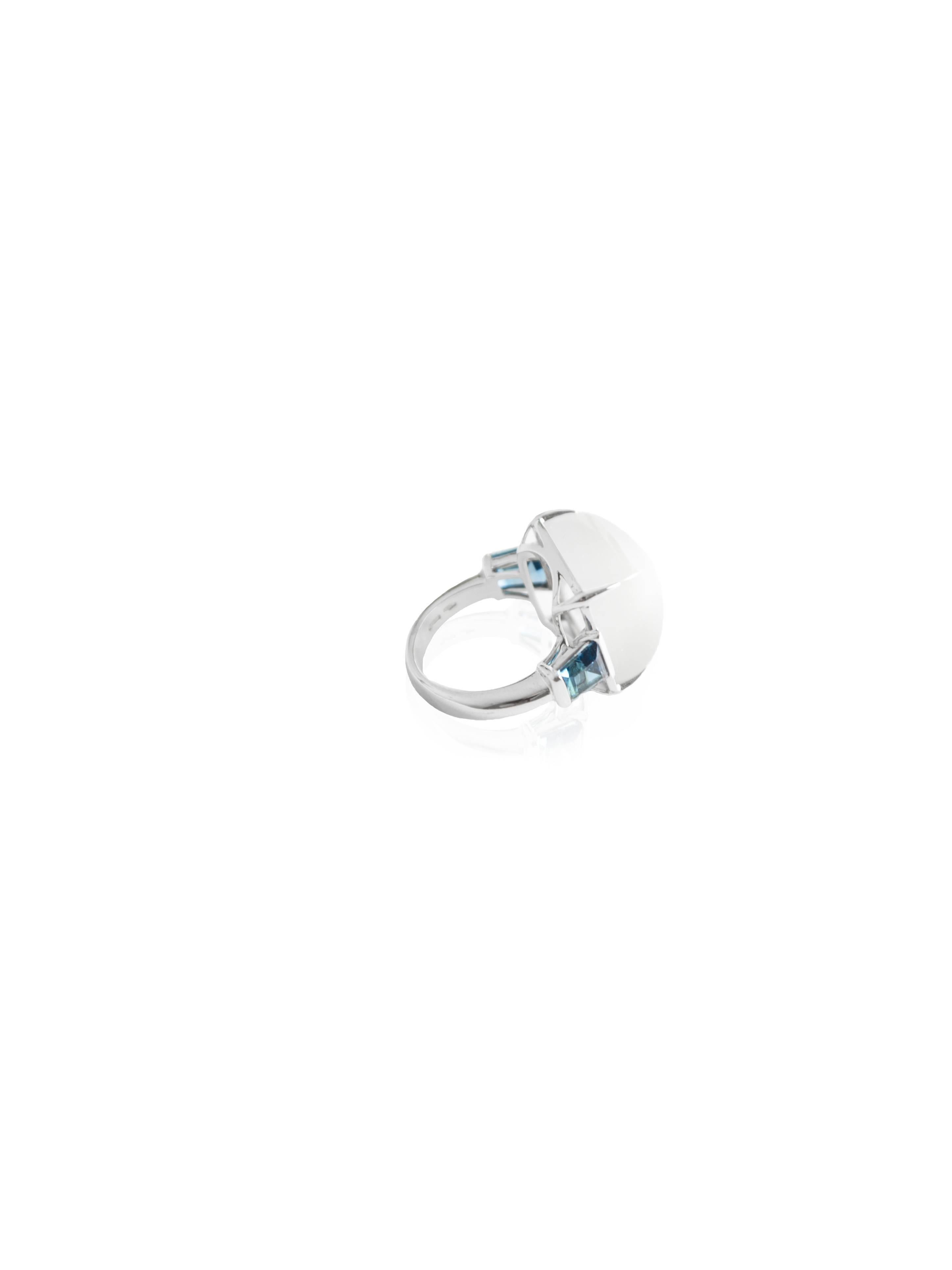 Women's or Men's  Moonstone Topaz White Gold Ring by Opera, Italian Attitude For Sale