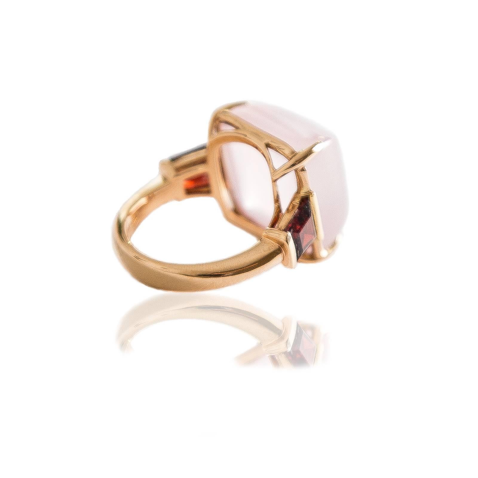 Pink Quartz Garnet Rose Gold Ring by Opera, Italian Attitude In New Condition For Sale In Milano, IT