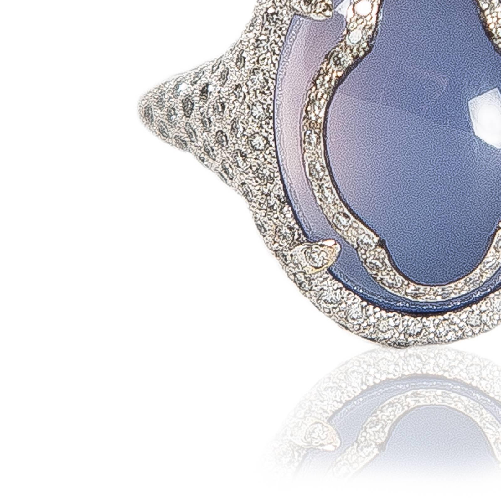White Gold Ring with Chalcedony and Diamonds, Opera - Italian Attitude In New Condition For Sale In Milano, IT