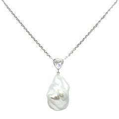 Baroque Pearl and Rose-Cut Diamond Drop Necklace