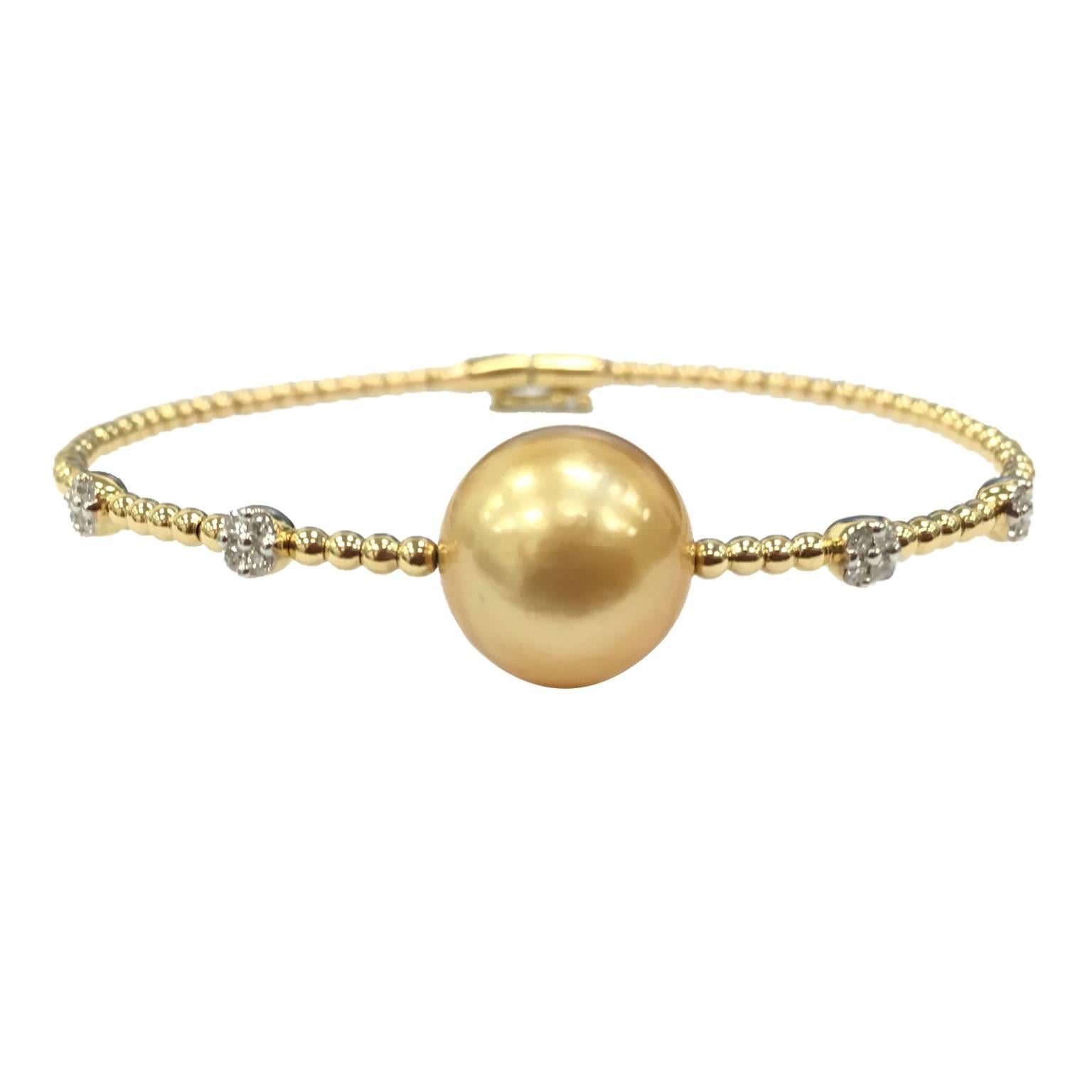 GILIN Gold South Sea Pearl Diamond Bangle For Sale