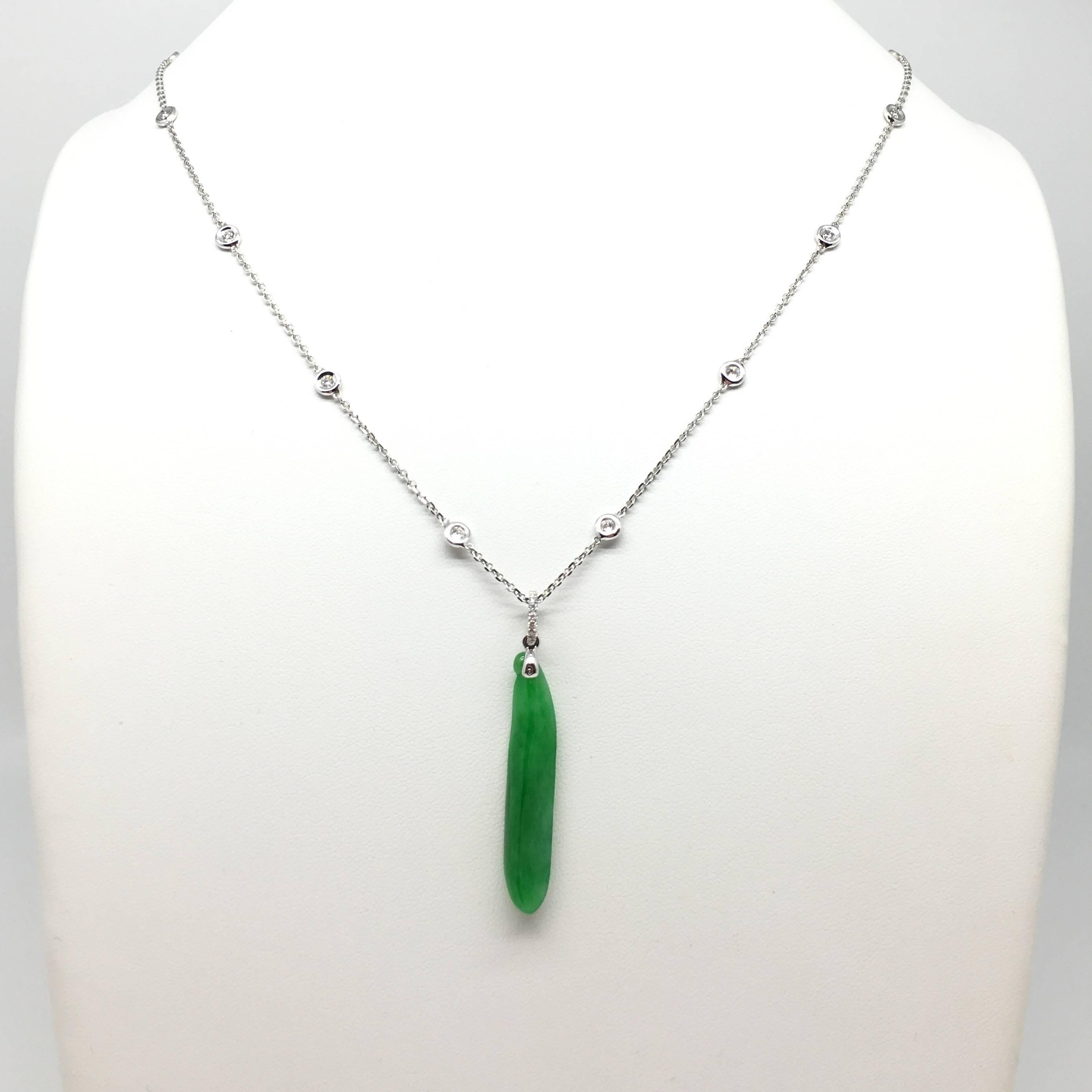 Natural Jadeite, is known as 'heavenly' and 'imperial' in the Chinese culture. Different shapes have different morals behind their carvings. Chinese people believed Jadeite brings good luck, good health or protection to the wearer.

This 9.76 carat