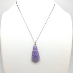 GILIN Carved Natural Lavender Jadeite Jade 'Guan-yin' Rose Gold Diamond Pendant
