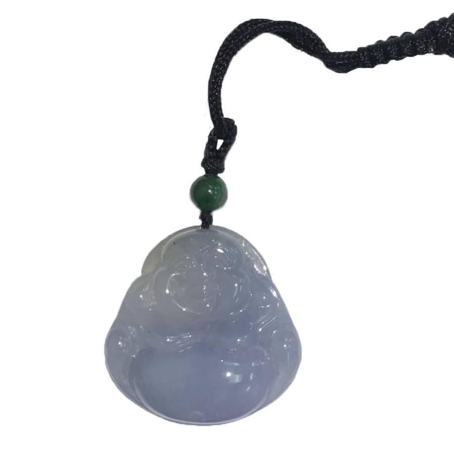 GILIN Carved Natural Lavender Jadeite Jade 'Fo' Pendant with Black Cord