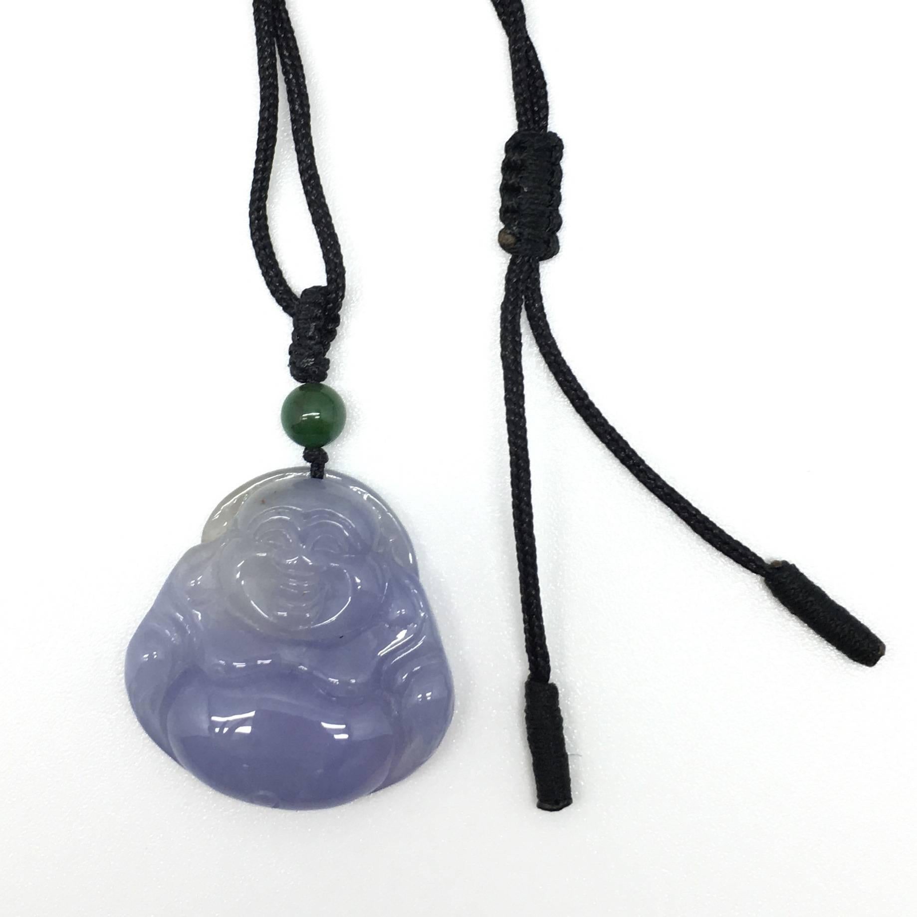 GILIN Carved Natural Lavender Jadeite Jade 'Fo' Pendant with Black Cord 1