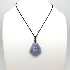 GILIN Carved Natural Lavender Jadeite Jade 'Fo' Pendant with Black Cord