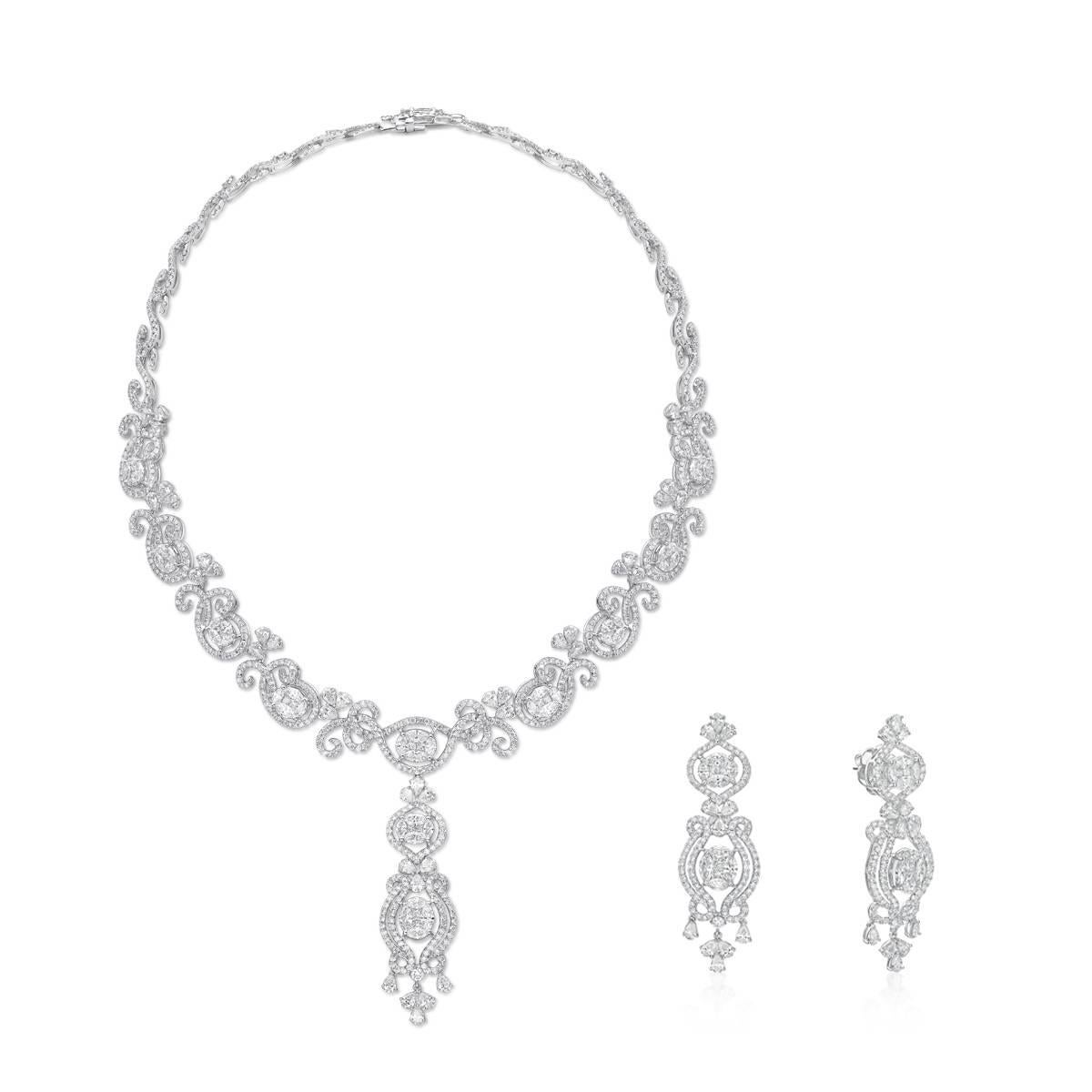 This gorgeous pair of earrings is ideal for special occasions or formal parties.

Diamond details:
242 Diamonds - 7.52 carat
18K White Gold

*Matching necklace is to be sold separately.