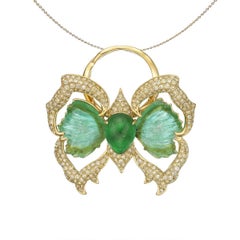 GILIN Paraiba Tourmaline, Emerald Cabochon and Diamond Ring-Pendant