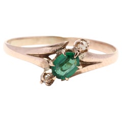 Victorian 10KT Yellow Gold Green Doublet Pearl Ring, Antique Green