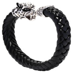 Effy Cheetah Braided Leather Bracelet, Sterling Silver