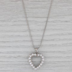 0.76ctw Diamond Open Heart Collar Colgante 14k Oro Blanco 16" Cadena de trigo