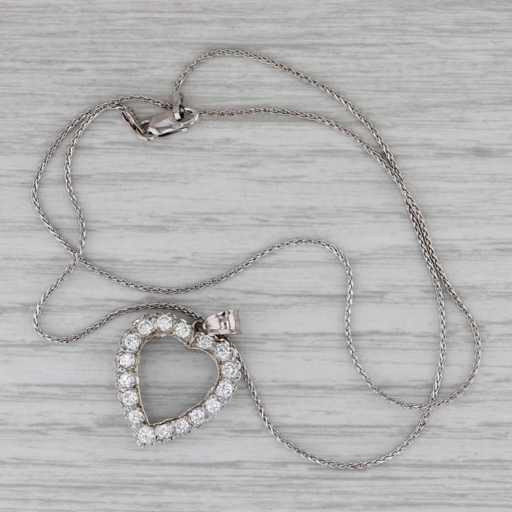 0.76ctw Diamond Open Heart Collar Colgante 14k Oro Blanco 16