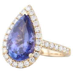 5.34ctw Pear Tanzanite Diamond Halo Ring 14k Gold Size 6.5 Teardrop Engagement