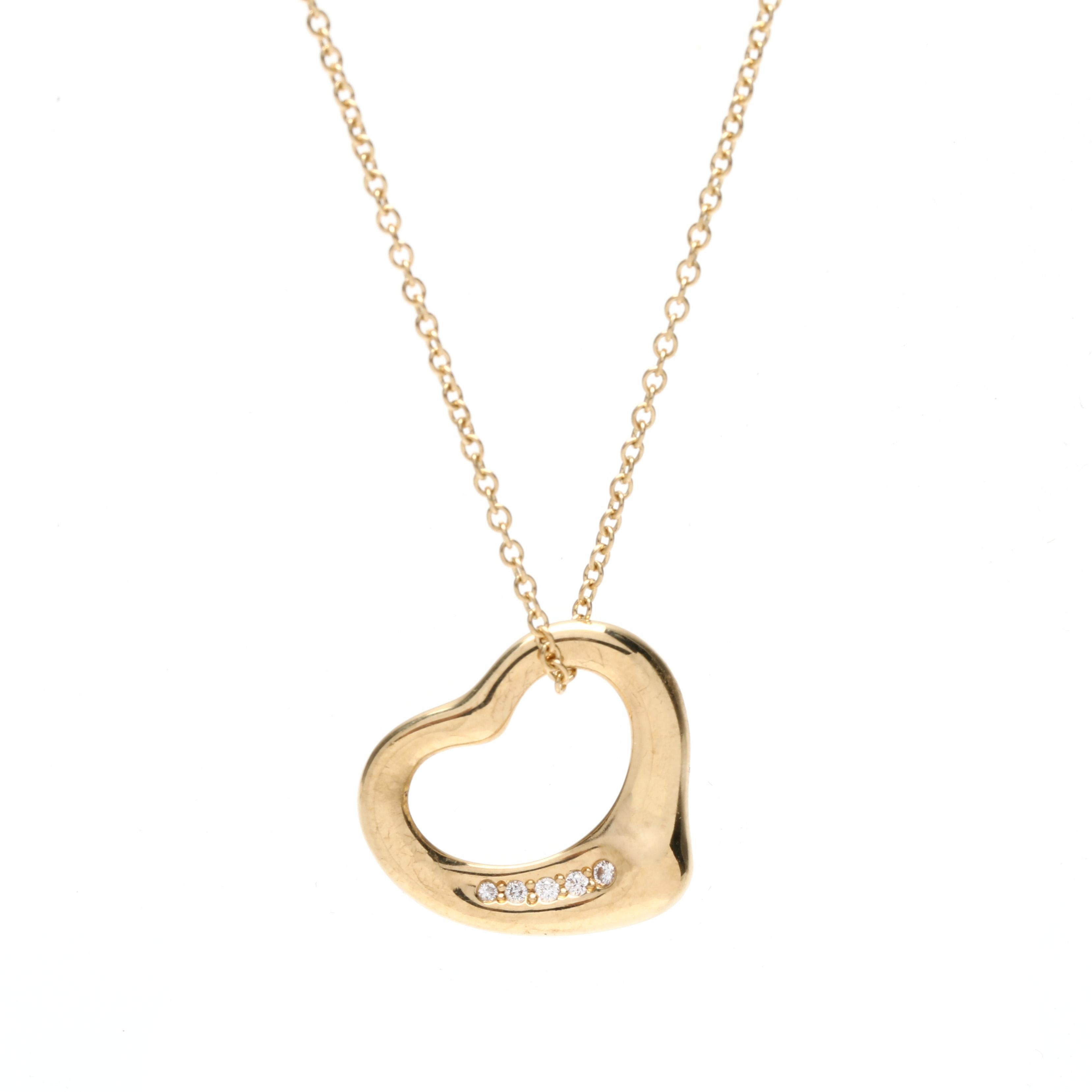Taglio rotondo Collana con catena a cuore con diamanti Elsa Peretti for Tiffany & Co. in vendita