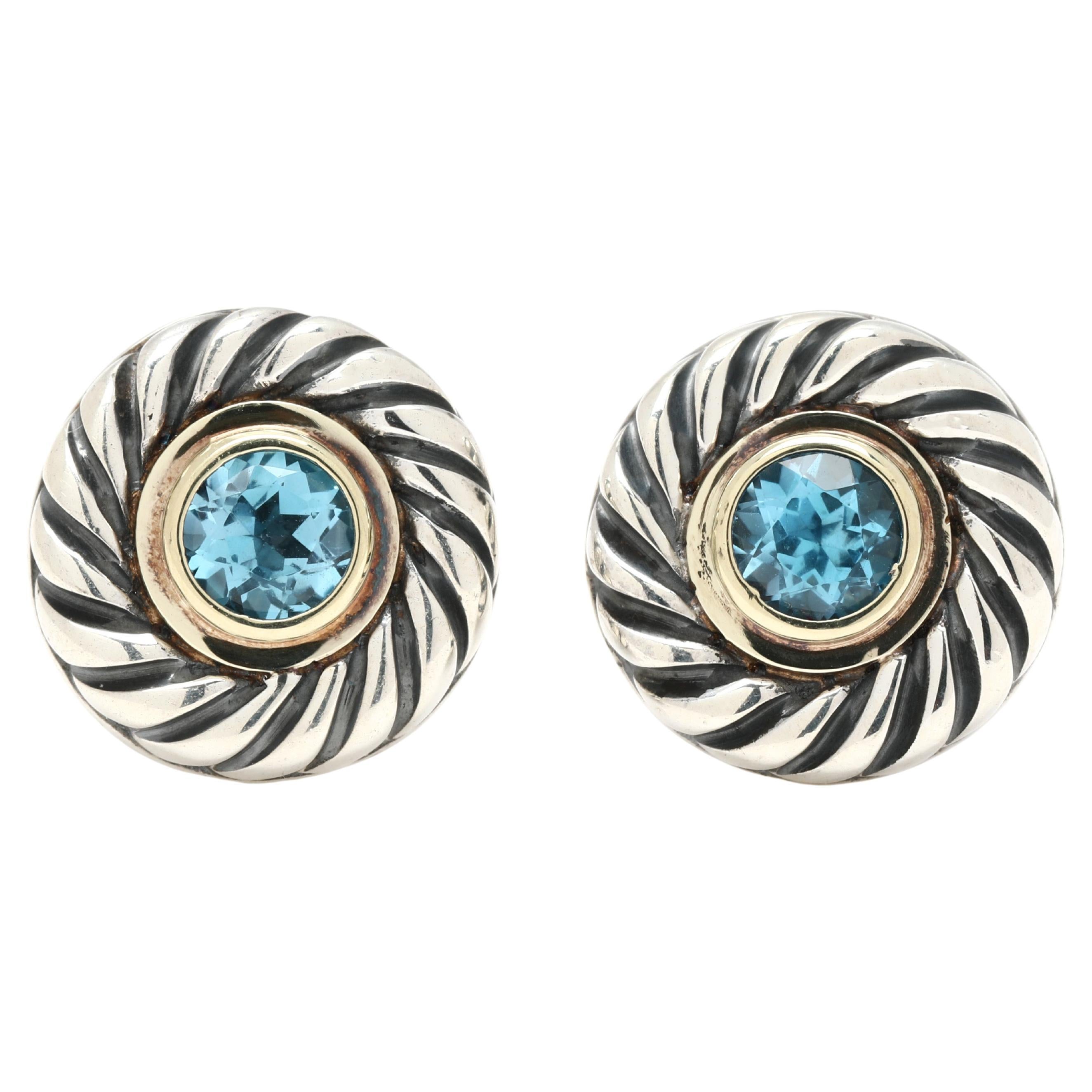 David Yurman Orecchini con perno in Topazio Blu da 0,60ctw, Argento 14k, David Goldes