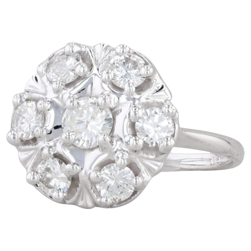 Anello a grappolo con diamanti da 0,79ctw in oro bianco 14k, misura 6,75 per il fidanzamento