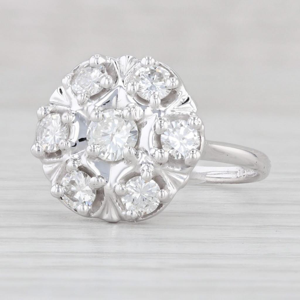 da uomo o donna Anello a grappolo con diamanti da 0,79ctw in oro bianco 14k, misura 6,75 per il fidanzamento in vendita