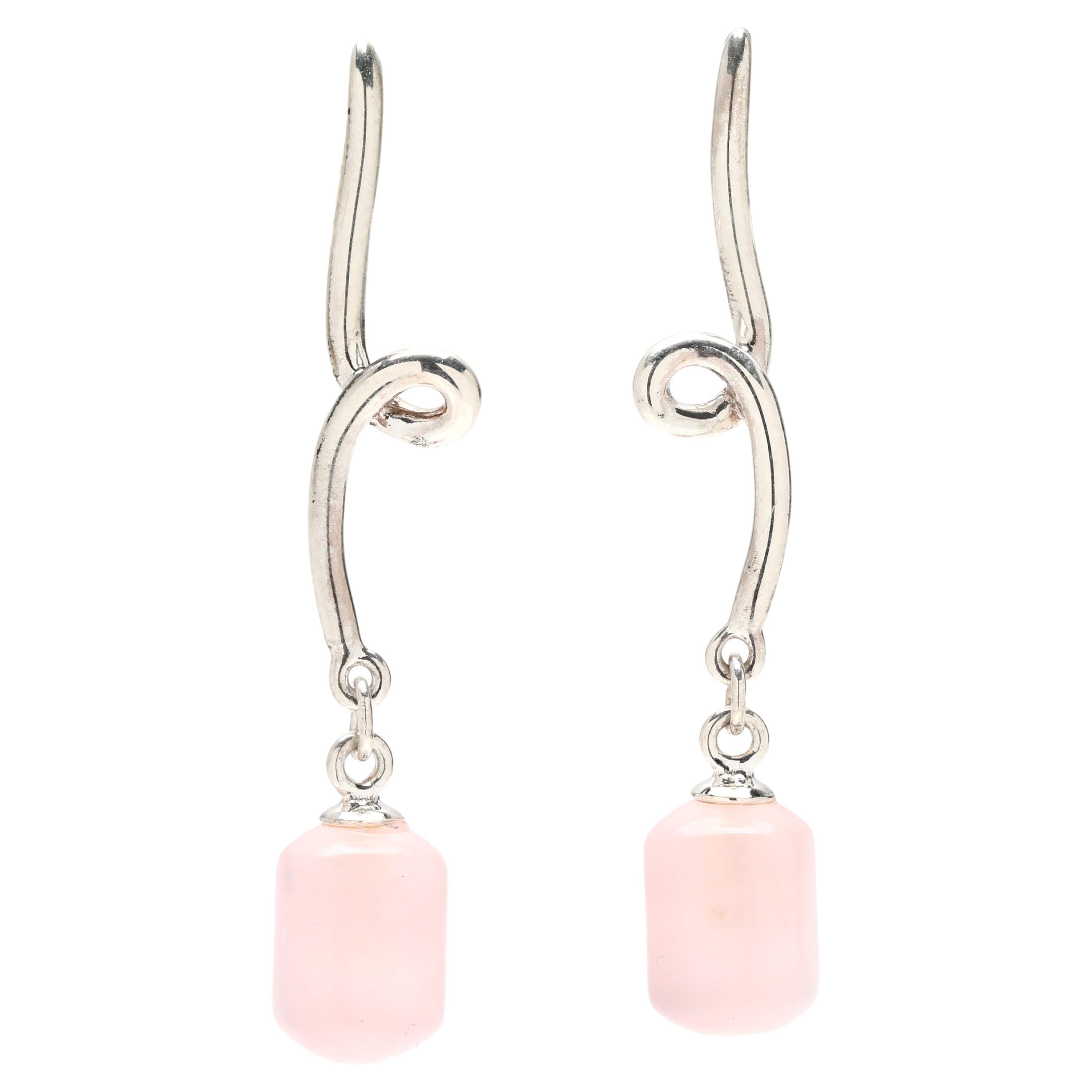 Tiffany & Co. Orecchini pendenti di quarzo rosa, A. Silver, lunghezza 1,5 pollici in vendita