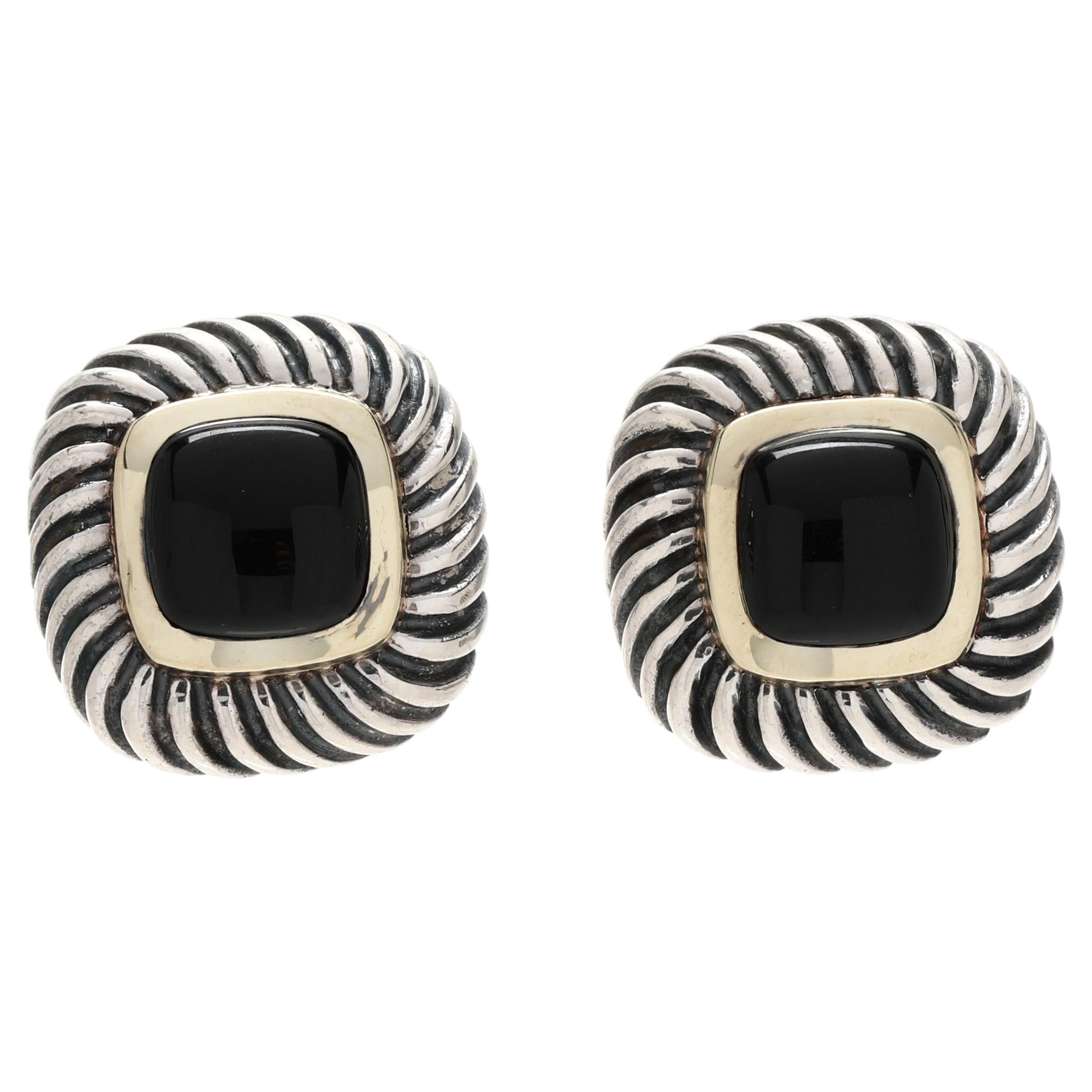 David Yurman Orecchini quadrati in onice nero, oro giallo 14k, A. Silver