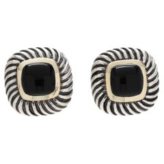 David Yurman Black Onyx Square Stud Earrings, 14k Yellow Gold Sterling Silver