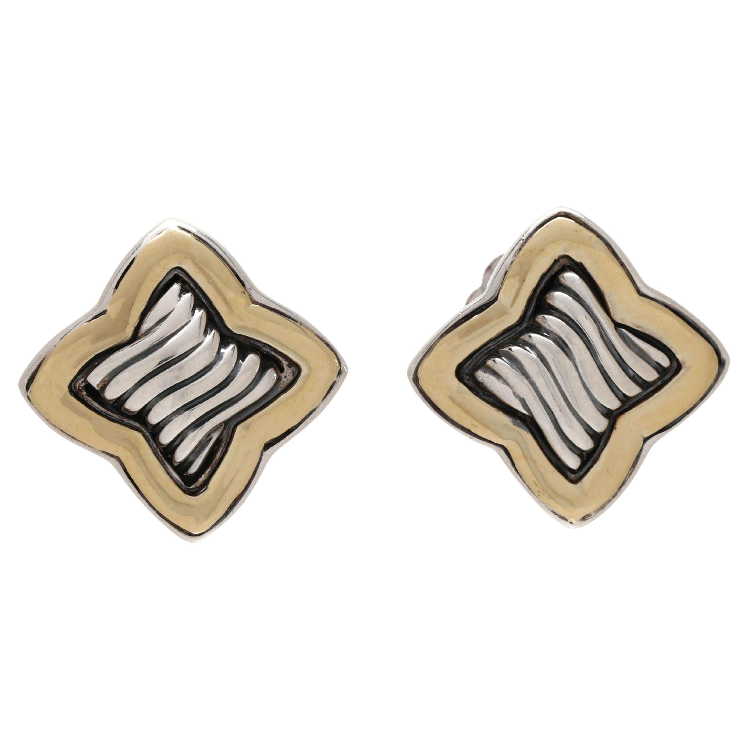 Orecchini David Yurman, argento sterling e oro giallo 18k, lunghezza 0,5 pollici in vendita