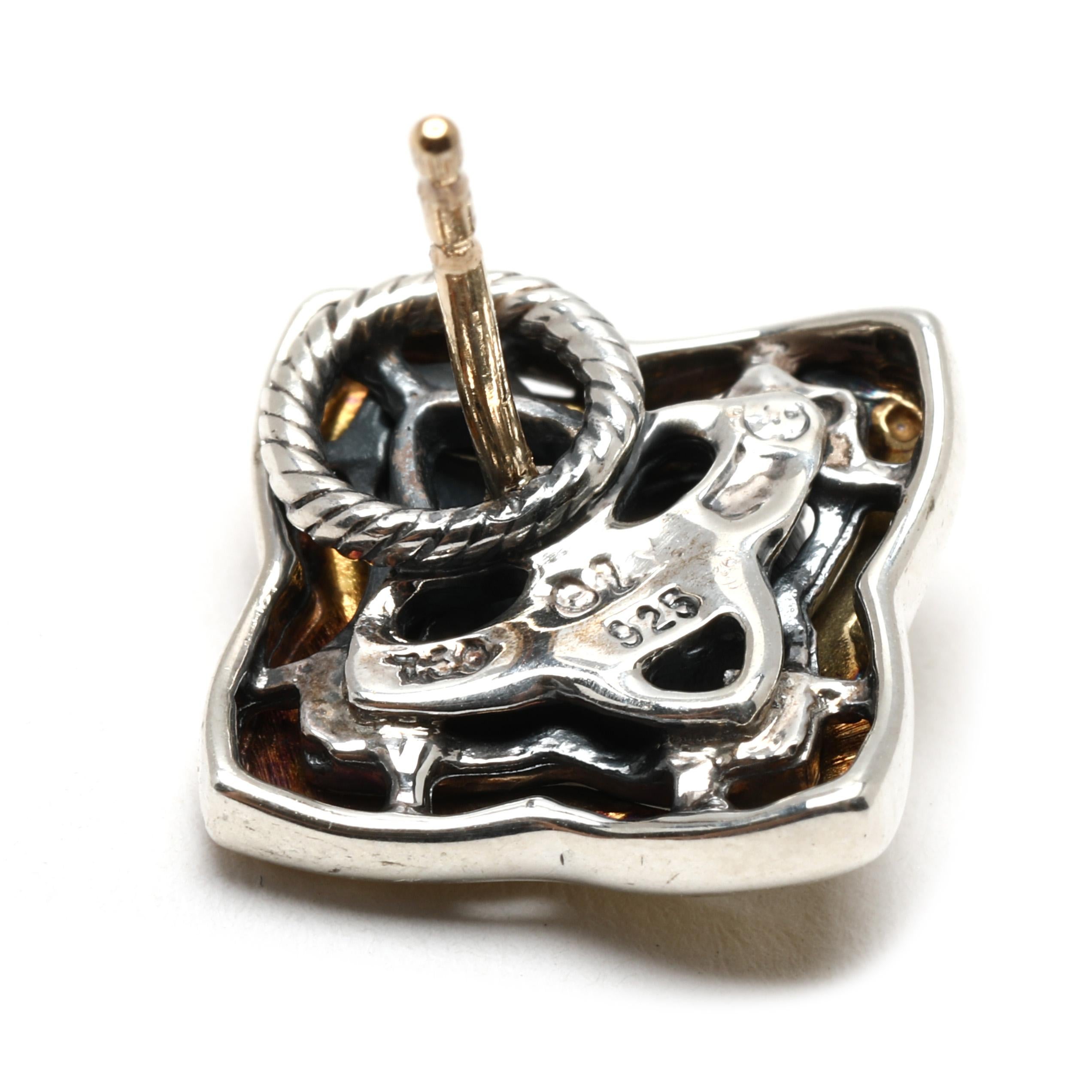 Orecchini David Yurman, argento sterling e oro giallo 18k, lunghezza 0,5 pollici In condizioni buone in vendita a McLeansville, NC