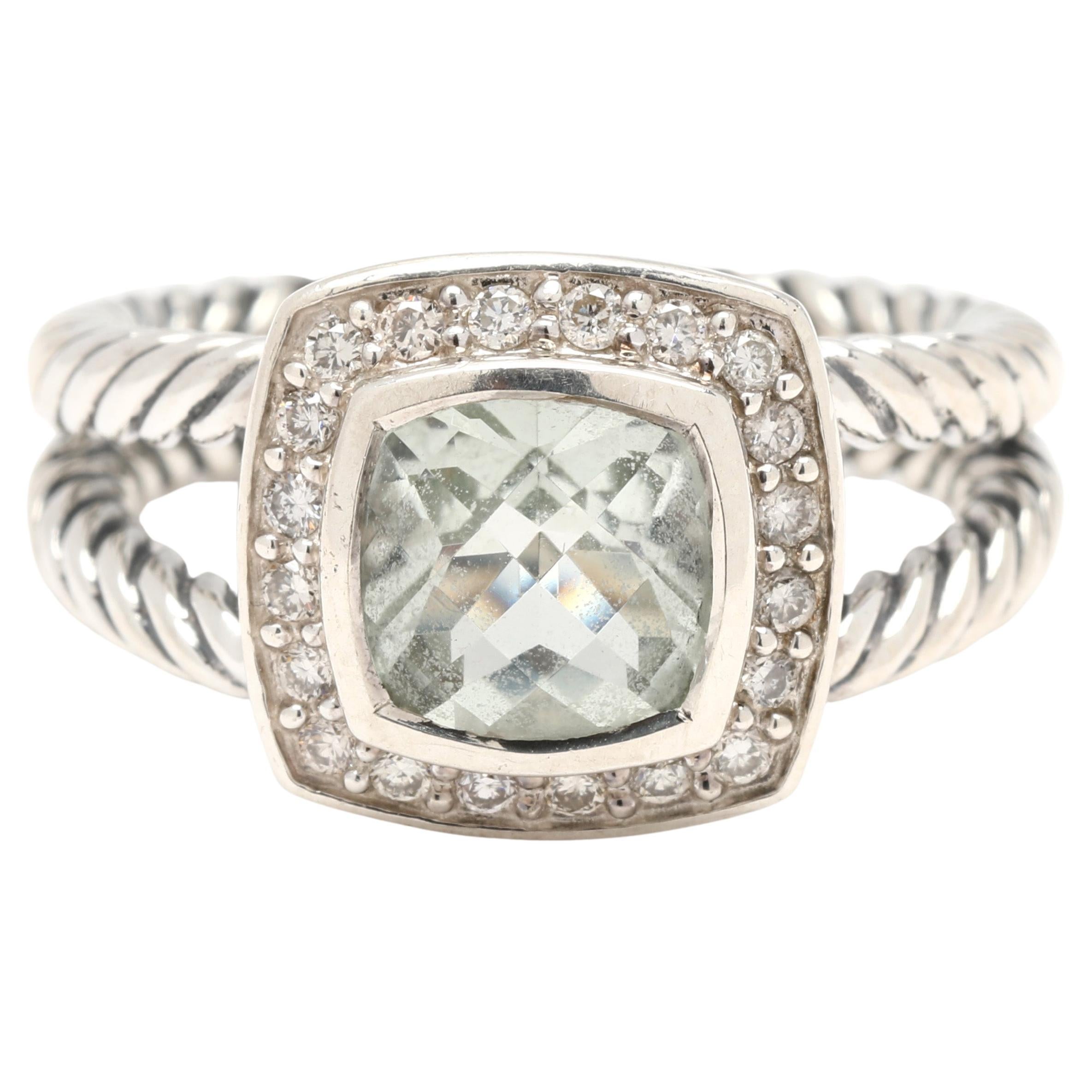 David Yurman 1,61 ctw Prasiolith und Diamant-Ring, Sterling Silber, Ringgröße 6 im Angebot