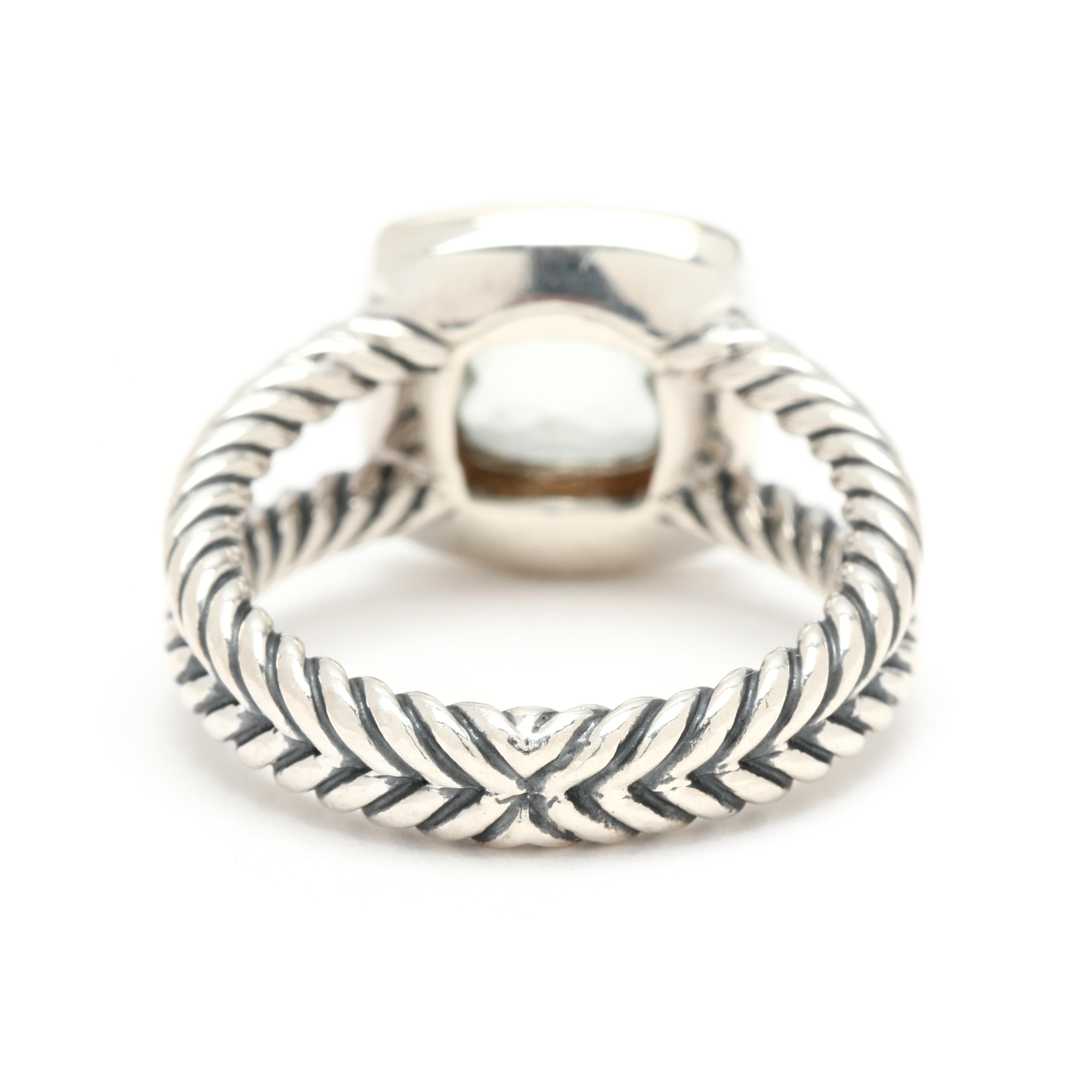 David Yurman 1,61 ctw Prasiolith und Diamant-Ring, Sterling Silber, Ringgröße 6 (Rundschliff) im Angebot