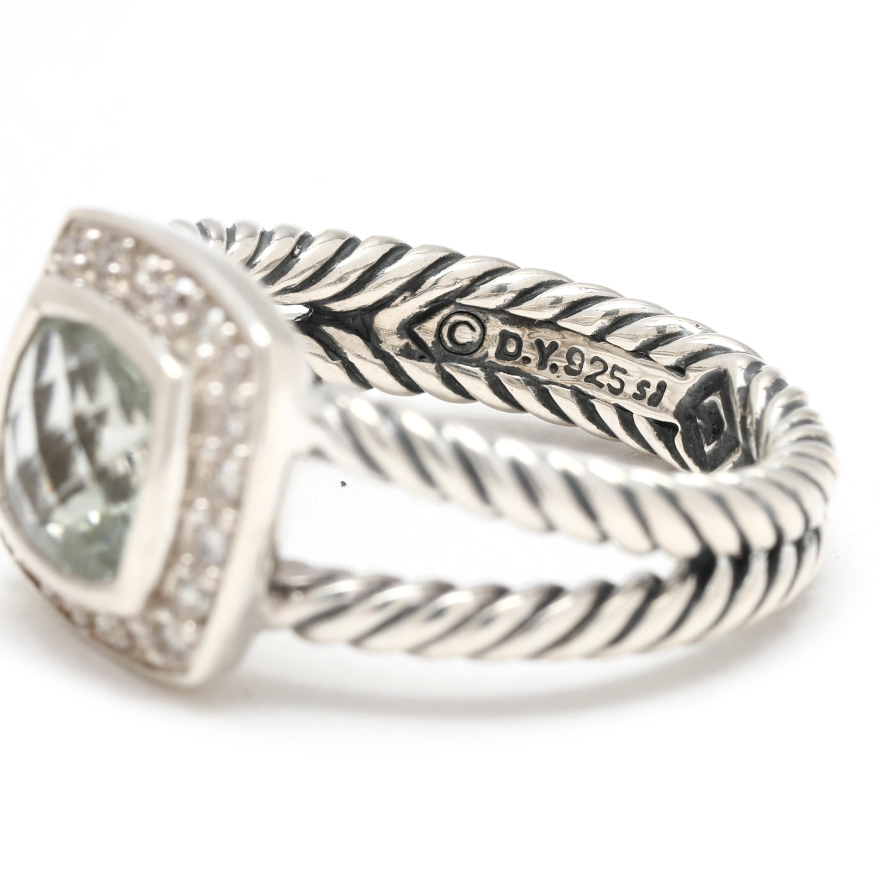 David Yurman 1,61 ctw Prasiolith und Diamant-Ring, Sterling Silber, Ringgröße 6 für Damen oder Herren im Angebot