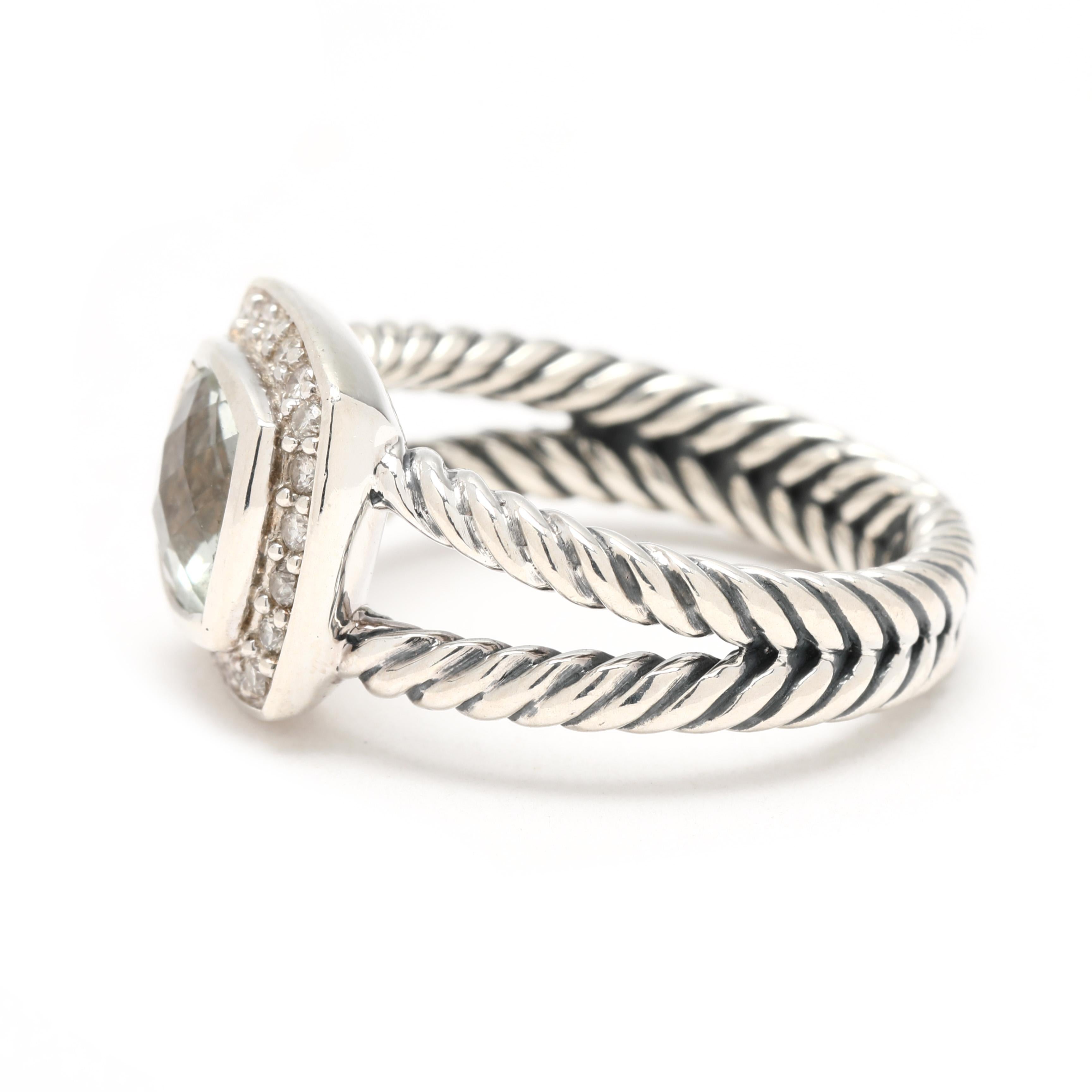 David Yurman 1,61 ctw Prasiolith und Diamant-Ring, Sterling Silber, Ringgröße 6 im Zustand „Gut“ im Angebot in McLeansville, NC