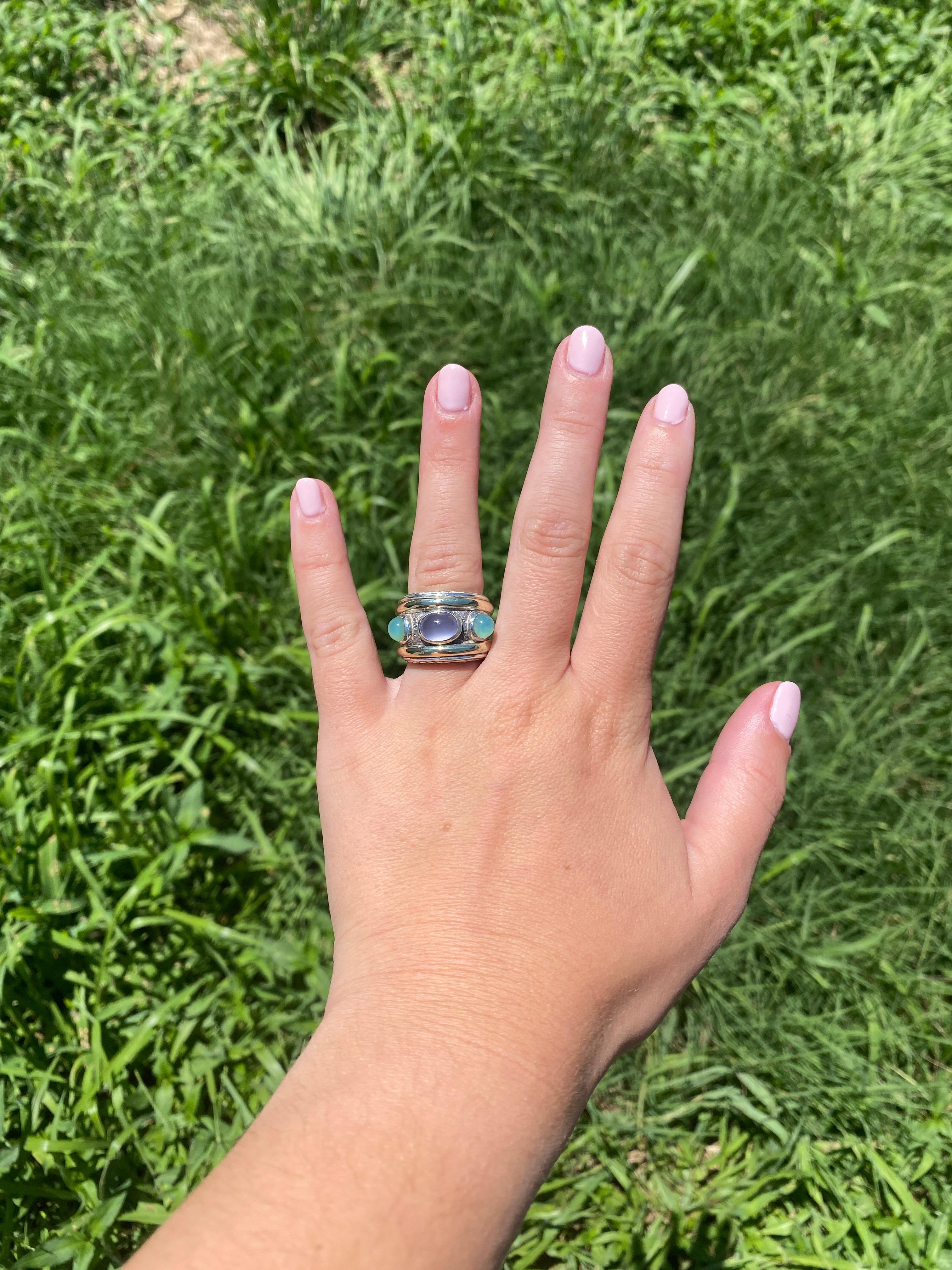 David Yurman, bague ovale en calcédoine, argent, taille 6 en vente 1
