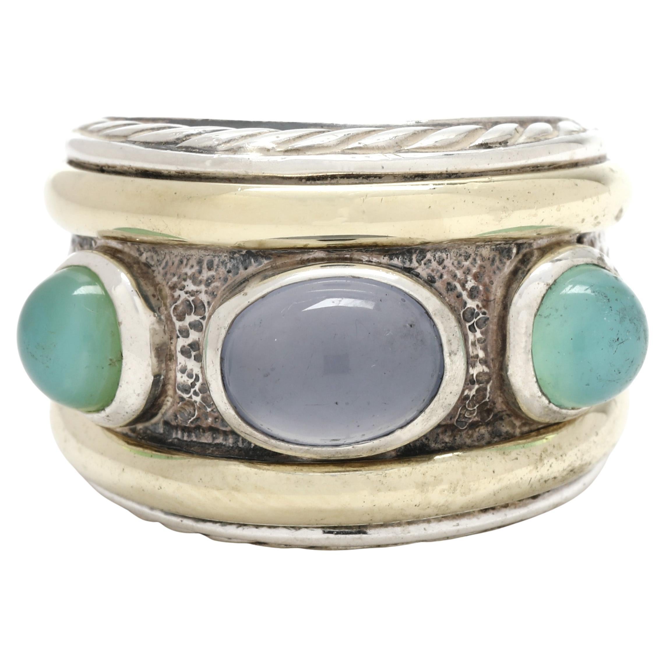David Yurman, bague ovale en calcédoine, argent, taille 6 en vente