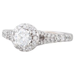 Anello di fidanzamento aureolato con diamante rotondo da 0,94ctw in oro bianco 14k Sz 6.75 GIA Cathedral