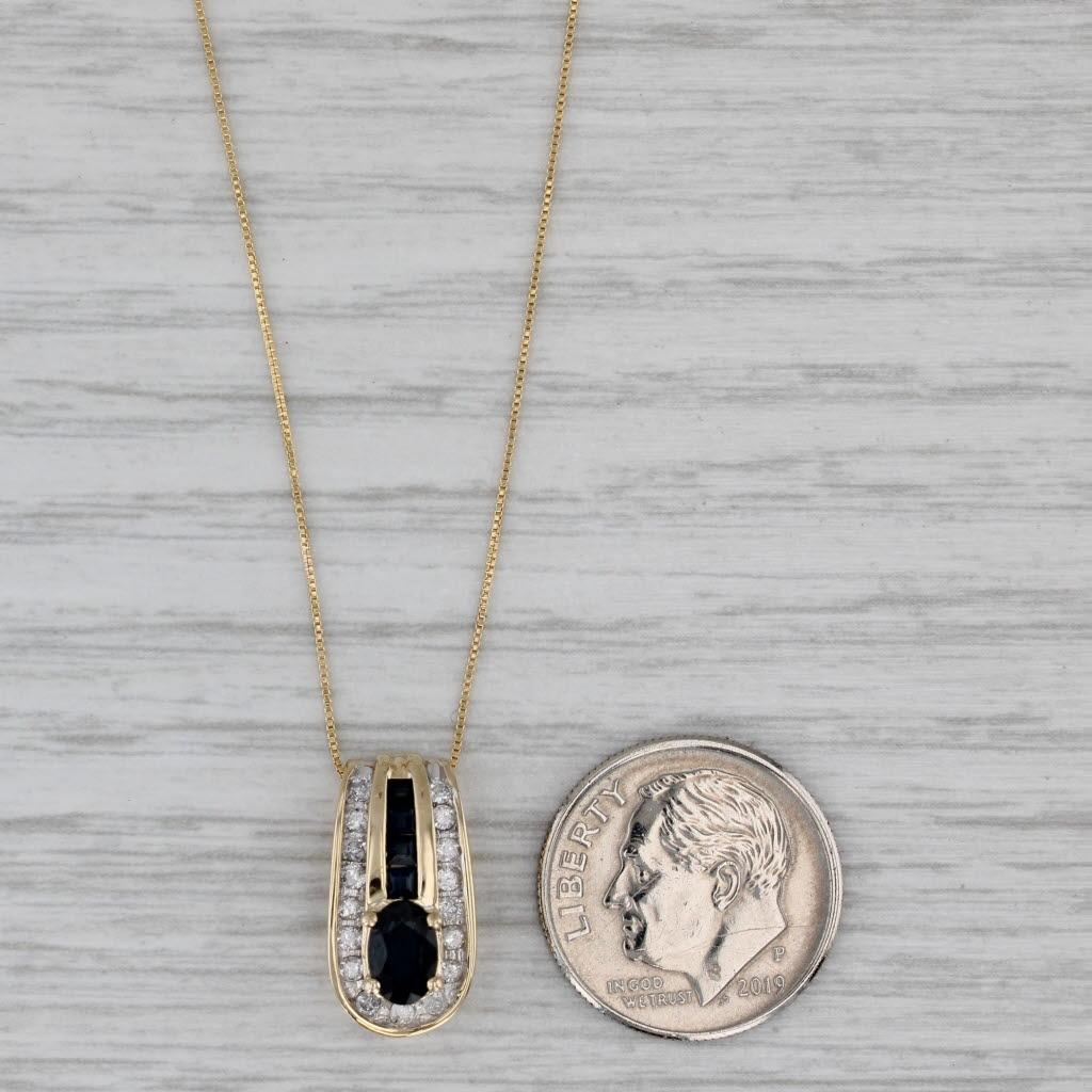 Collana con ciondolo di diamanti e zaffiro da 0,88 ctw in oro giallo 14k con catena a scatola da 19 pollici in vendita 2