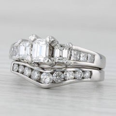 Anello di fidanzamento a 3 pietre con diamante da 1,31 carati, fascia nuziale in oro 14k Sz 5,75