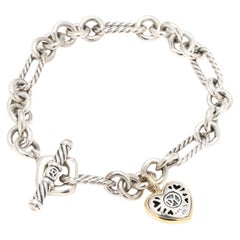 David Yurmand Chain Bracelet with Heart Charm, Sterling Silver 18k Yellow Gold