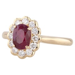 1.34ctw Ruby Diamond Halo Ring 18k Yellow Gold Size 6 Engagement AIGS