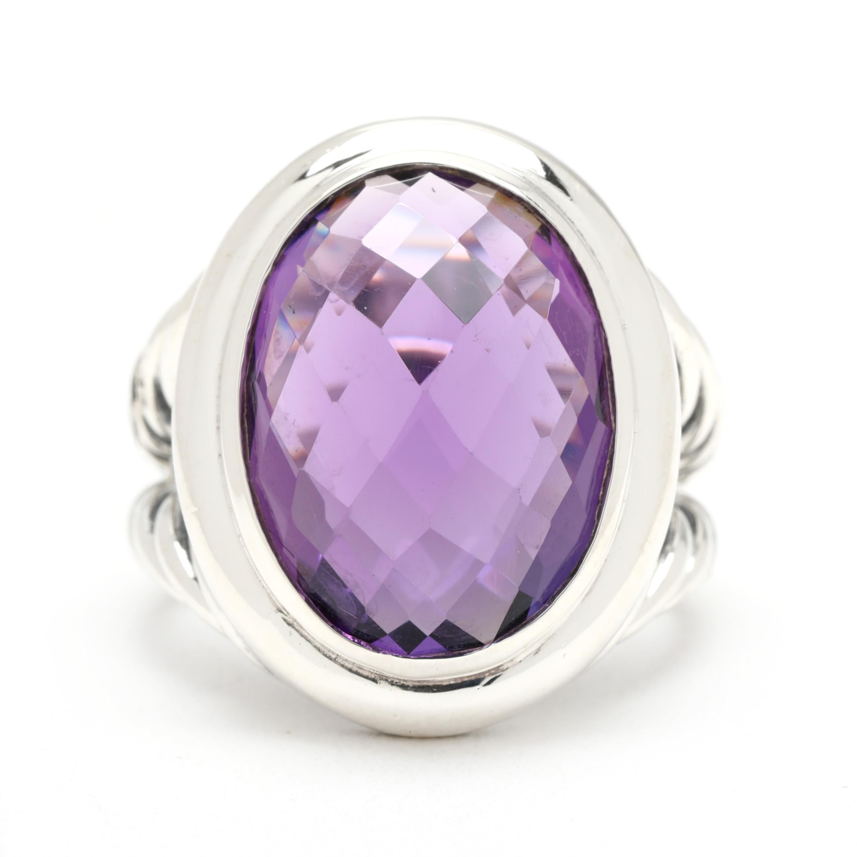 David Yurman Large Oval Amethyst Ring, Sterling Silver, Ring Size 7 (bague de taille 7) en vente