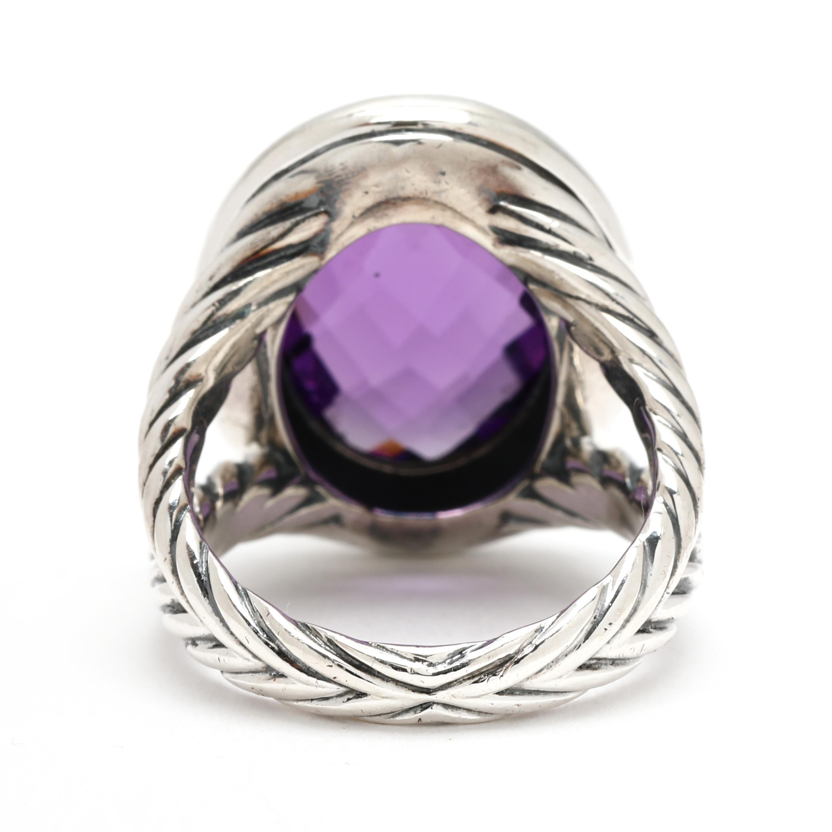 Taille ovale David Yurman Large Oval Amethyst Ring, Sterling Silver, Ring Size 7 (bague de taille 7) en vente