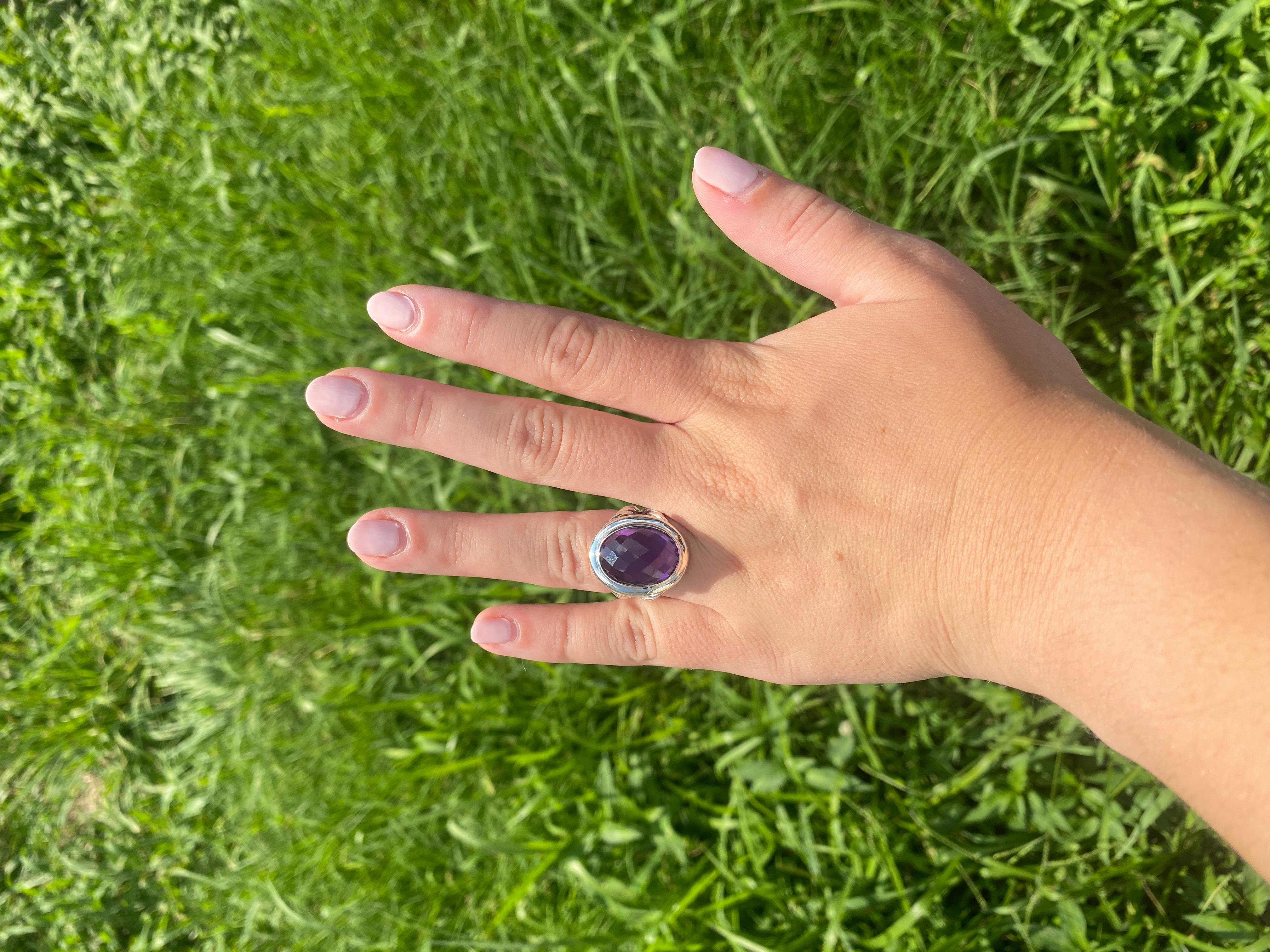 David Yurman Large Oval Amethyst Ring, Sterling Silver, Ring Size 7 (bague de taille 7) en vente 1