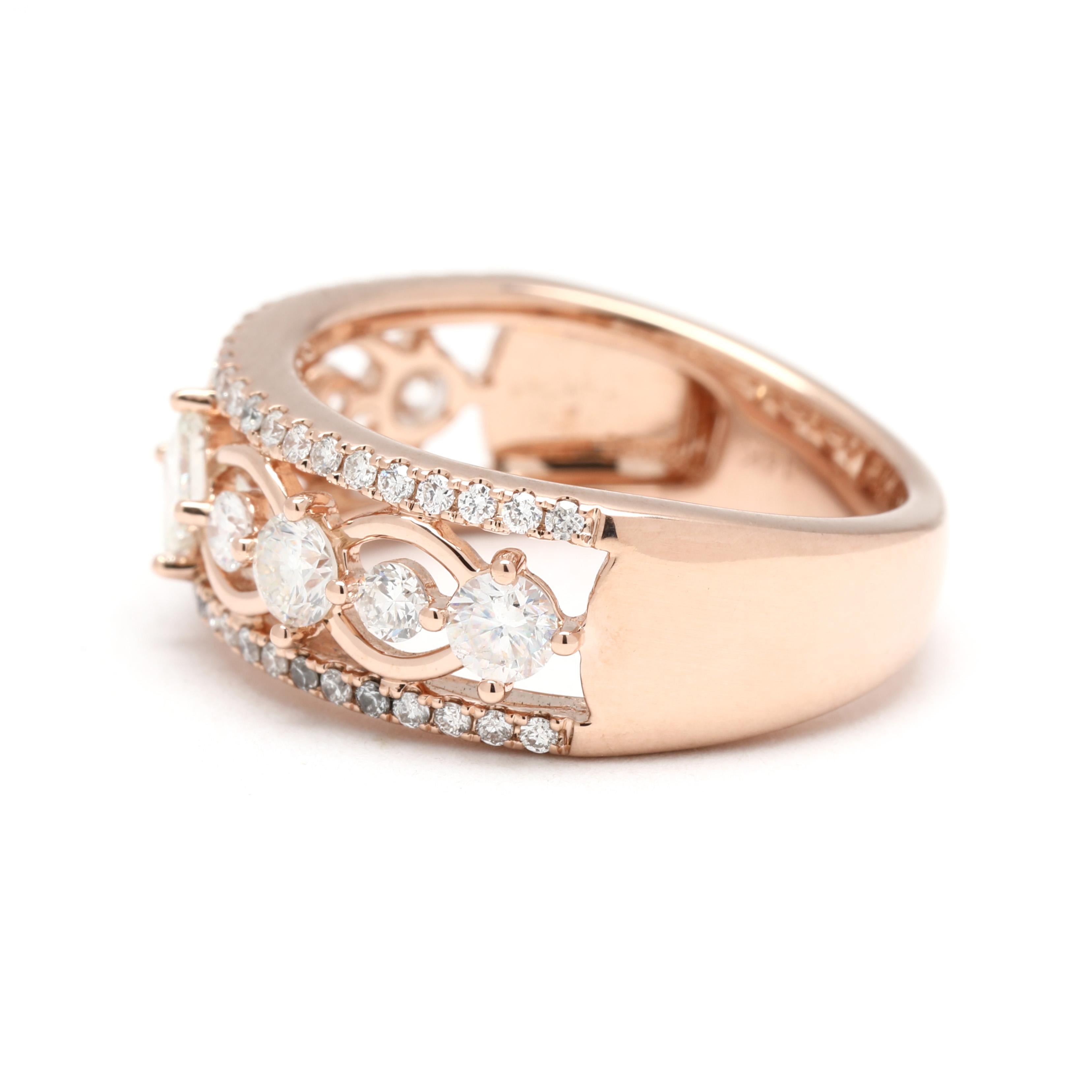 1.05ctw Diamond The Leo First Lights Band Ring, 14k Rose Gold, Ring Size 6 Bon état - En vente à McLeansville, NC